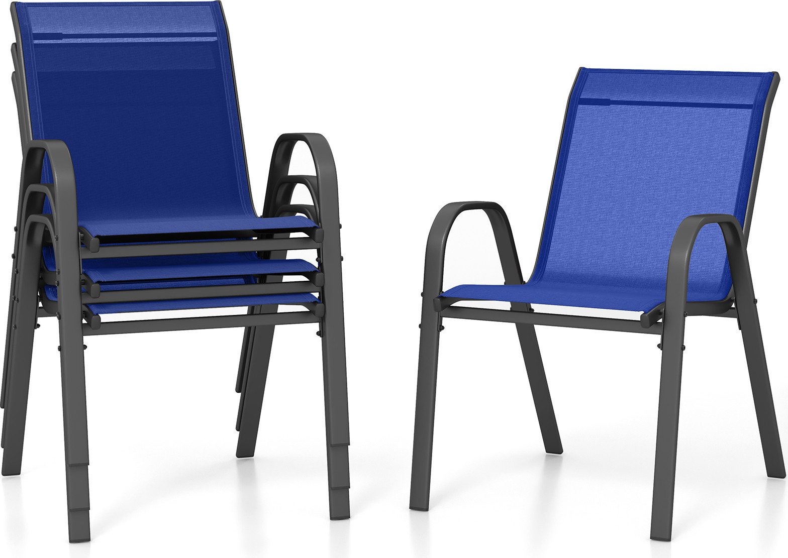 Costway Set van 4 stapelbare tuinstoelen met armleuningen, blauw
