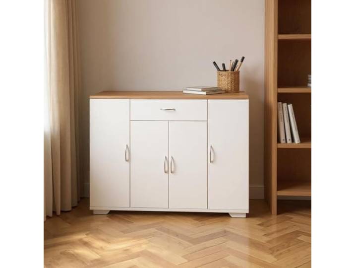 FurnitureR Weißer Homeoffice-Schrank, MDF Material, Elegantes Design, Praktische Aufbewahrungslösung, Langlebiges Möbelstück