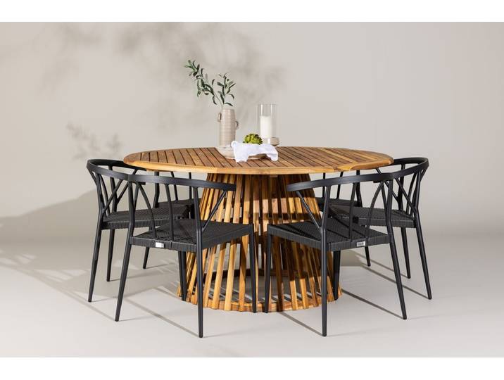 Garten Essgruppe Fortuna – 7-teiliges Gartenmöbel-Set mit schwarzen Stühlen - ?150 - Luxusbetten24