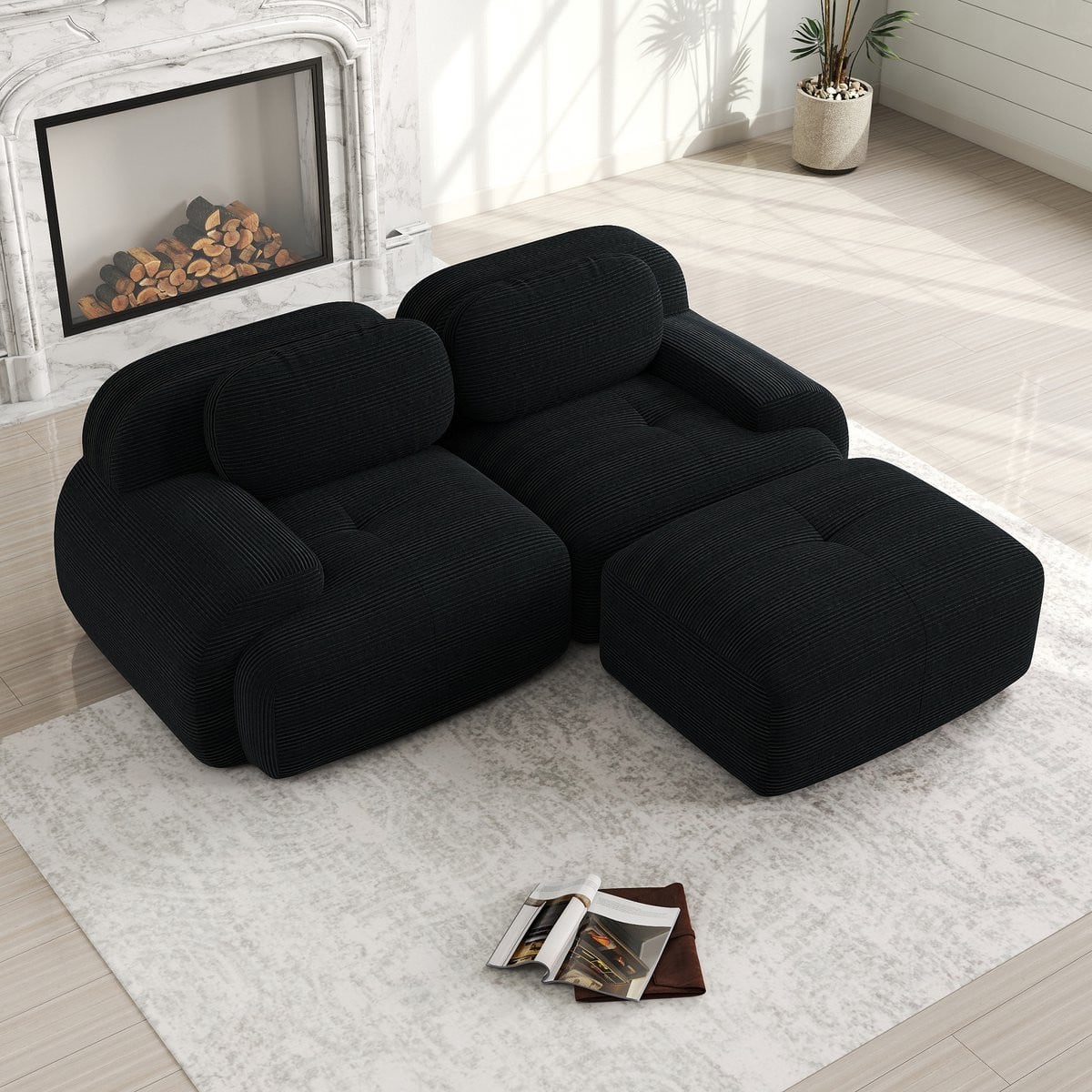 FloraGrace Hoekbank 208 cm - Modulair Corduroy - Zwart