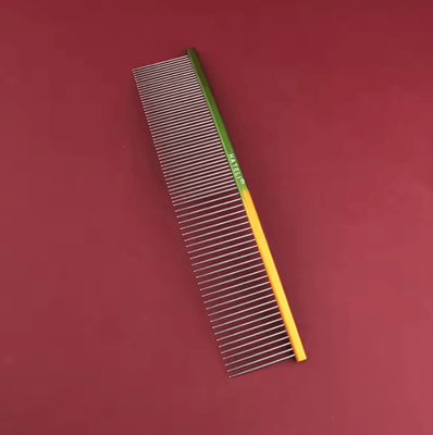 Inspire Curations Rainbow Curved Pet Grooming Comb Stainless Steel Deshedding & Detangling Comb For Cats & Dogs yellow Green 19x3.9cm