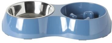 Gibson Home Melamine Blue Slow Feeder with Stainless Steel Pet Bowl Insert