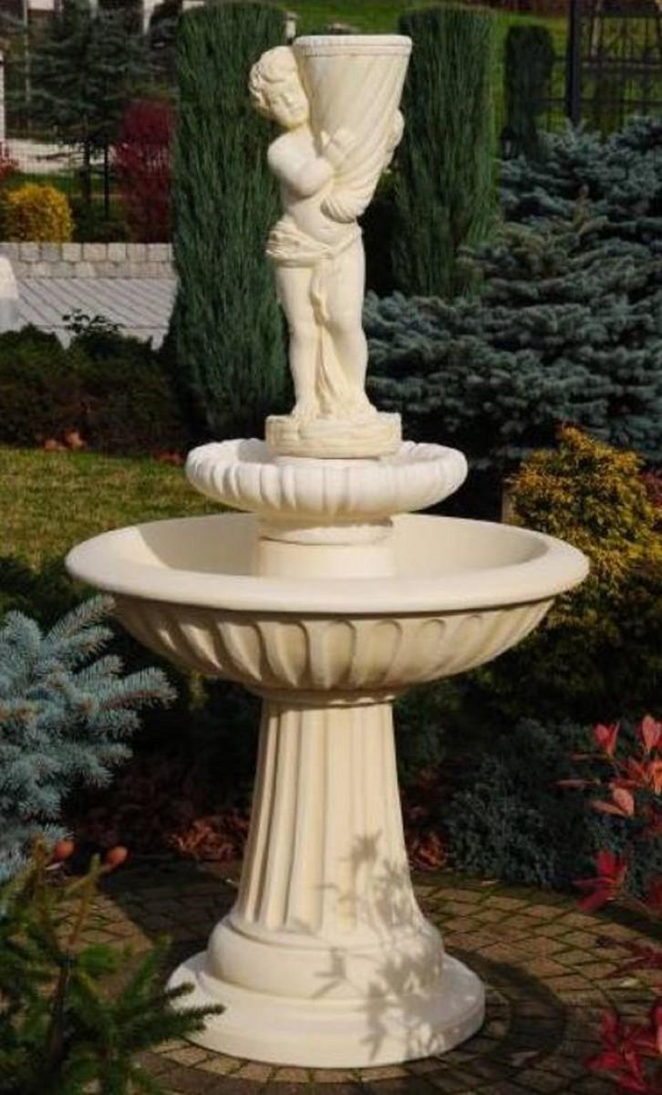 Casa Padrino Jugendstil Springbrunnen Junge mit Füllhorn Sandfarben Ø 92 x H. 172 cm - Prunkvoller Gartenbrunnen - Gartendeko Brunnen - Barock & Jugendstil Garten Deko Accessoires