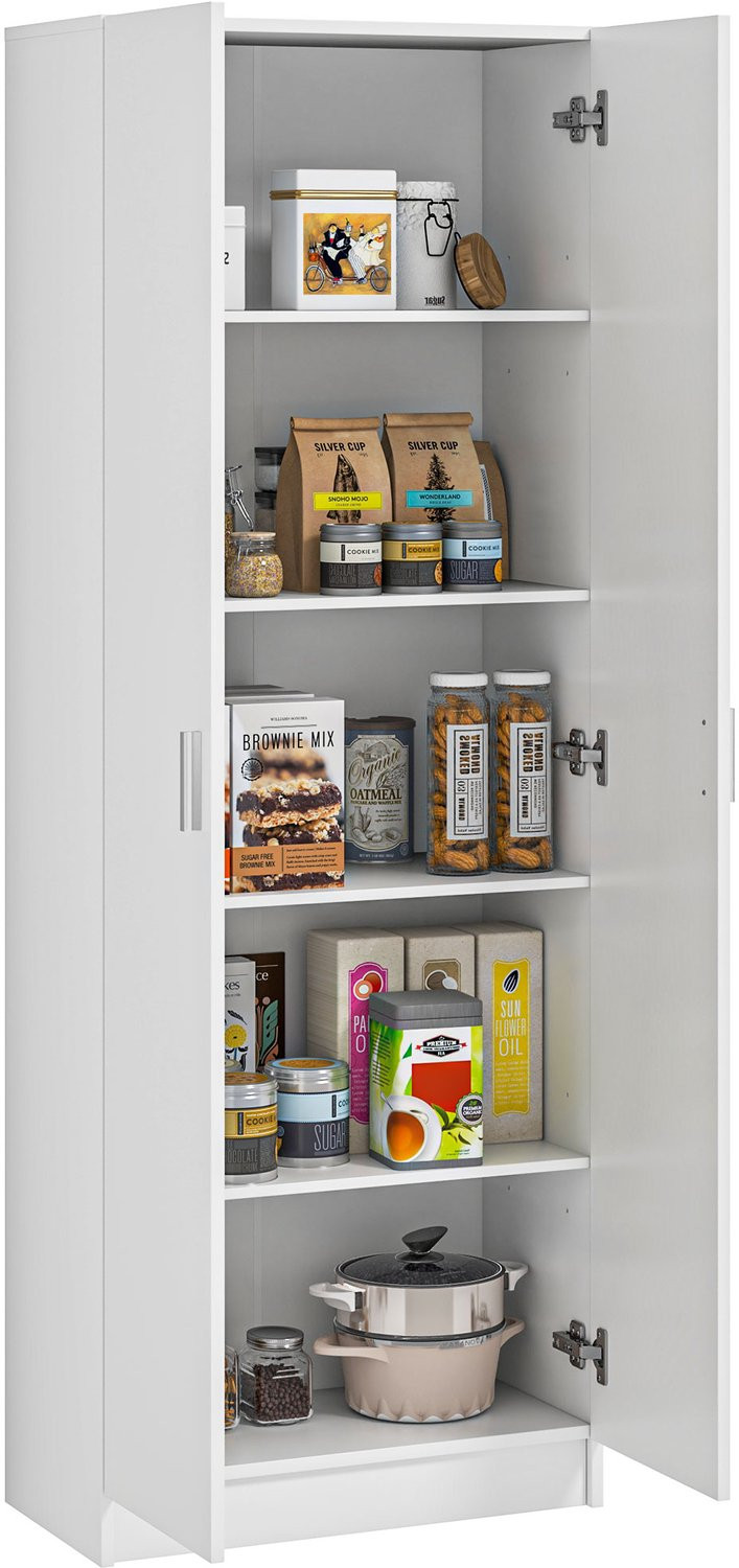 Moderne houten keukenkast met 5 verstelbare planken, wit, H 165 cm