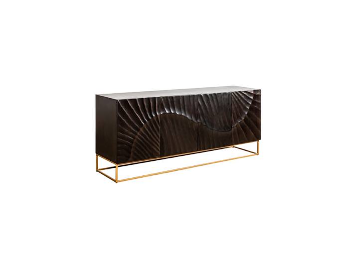 Grosses Massivholz Sideboard „Skorpion“ Mangoholz Schwarz / Gold Invicta Interiors