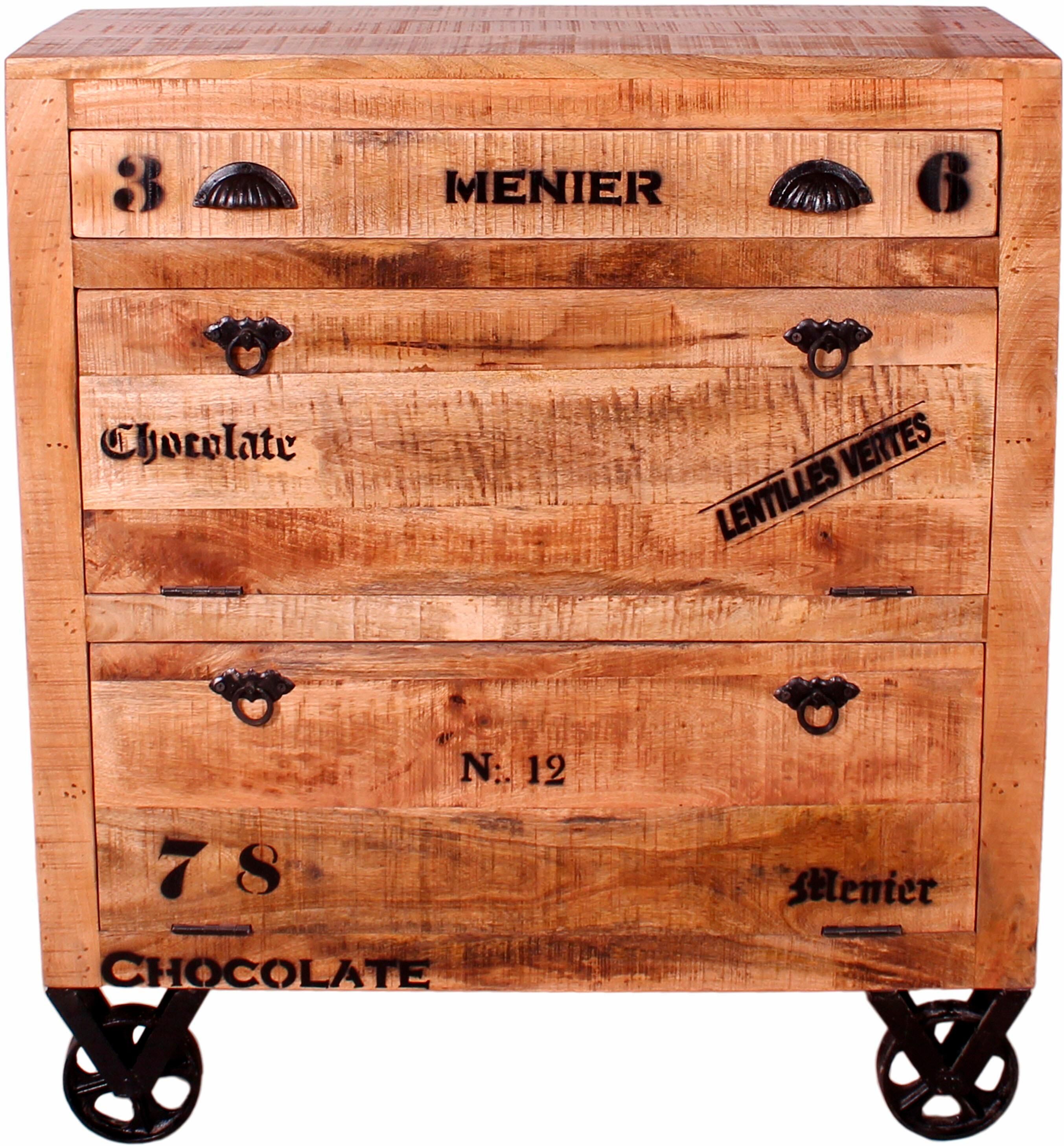 Schuhschrank SIT "Messenien aus Mangoholz mit Rollen & 2 Klappen", beige (natur), B:85cm H:90cm T:40cm, Massivholz, Recyceltes Altholz, Schränke, Schuhschrank, Platz für ca. 12 Paar Schuhe im markanten Factory-Design
