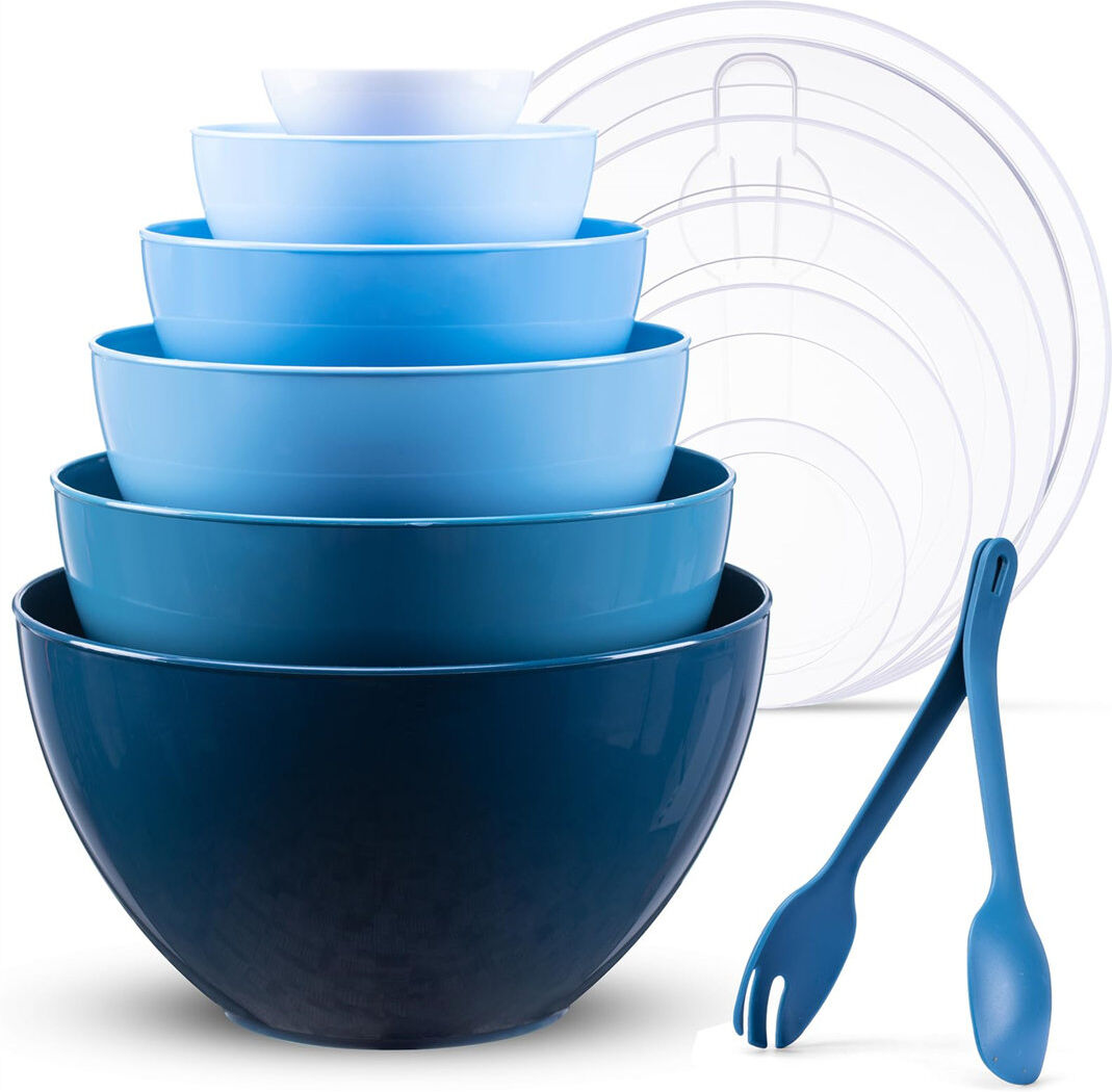 Ebern Designs 0.2-6.5L Large Mixing Bowls With Lid Set Of 6, Plastic Stackable Nesting Blue