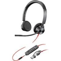 Poly Blackwire 3325M USB-C Stereo-Headset + 3,5 mm-Stecker + USB-C/A-Adapter schwarz, für Microsoft Teams zertifiziert