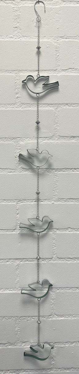 Impuls Deco hanger Vogels met metalen ketting - Zilver en Groen - Lengte: 108 cm