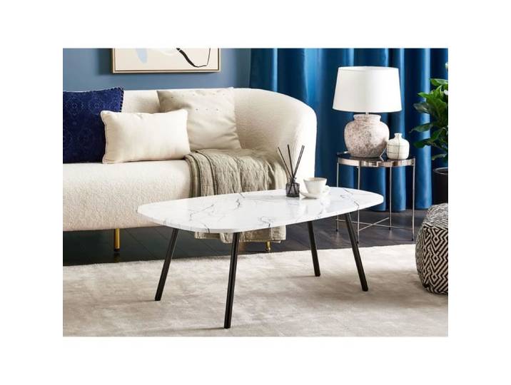 Table basse - BELIANI - BIDDLE - Blanc - Ovale - Effet marbre