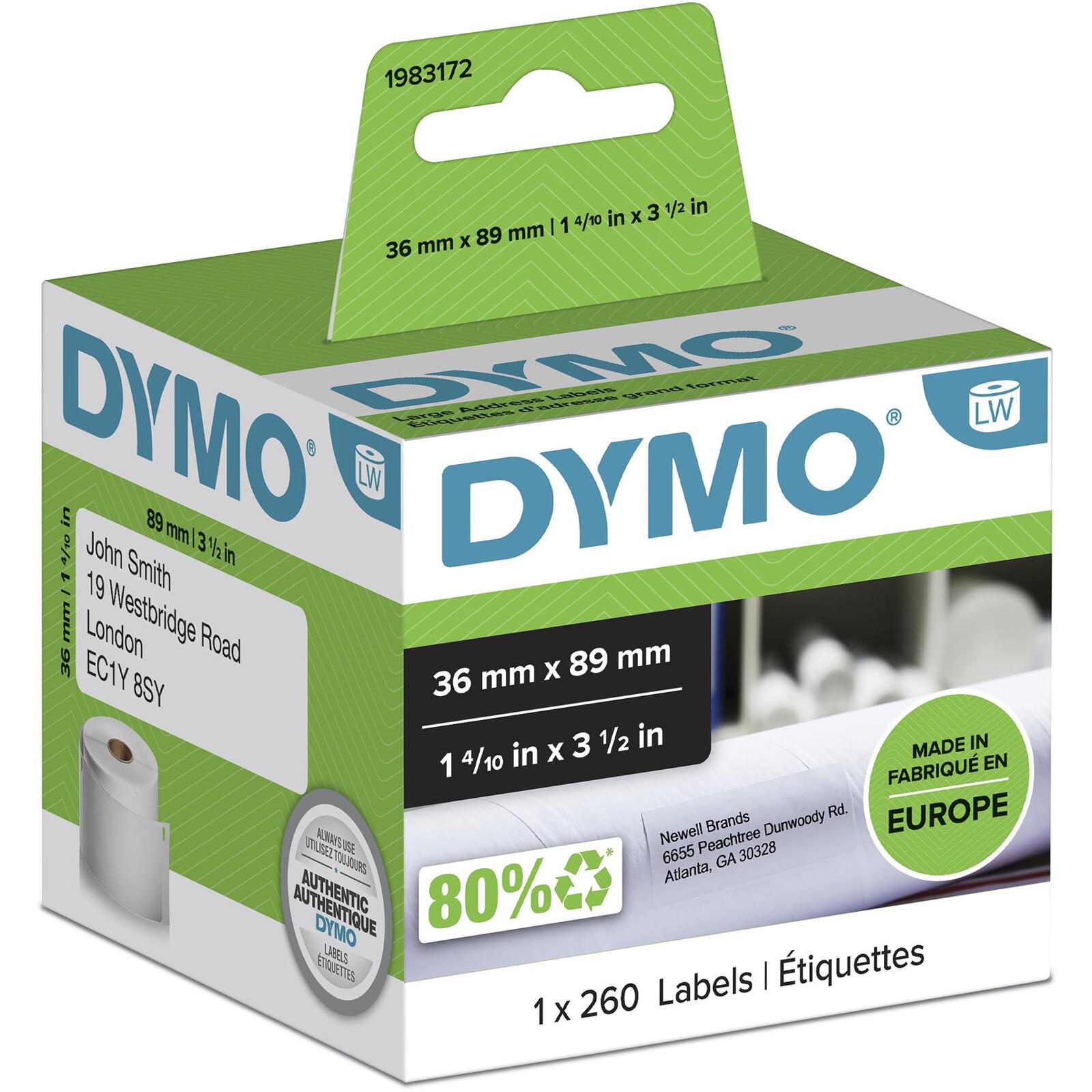 DYMO® Original Etikett für LabelWriter™, Adressen - weiss - permanent haftend, 1 x 260 Etiketten 1983172
