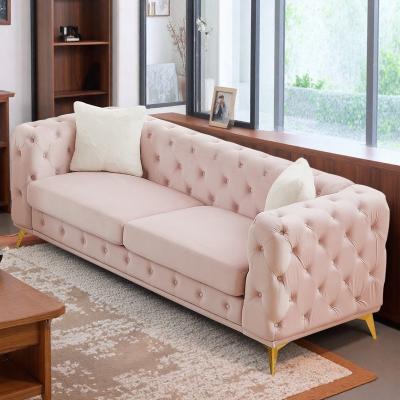 Velvet Chesterfield Sofa with Tufted Detailing and Metal Legs