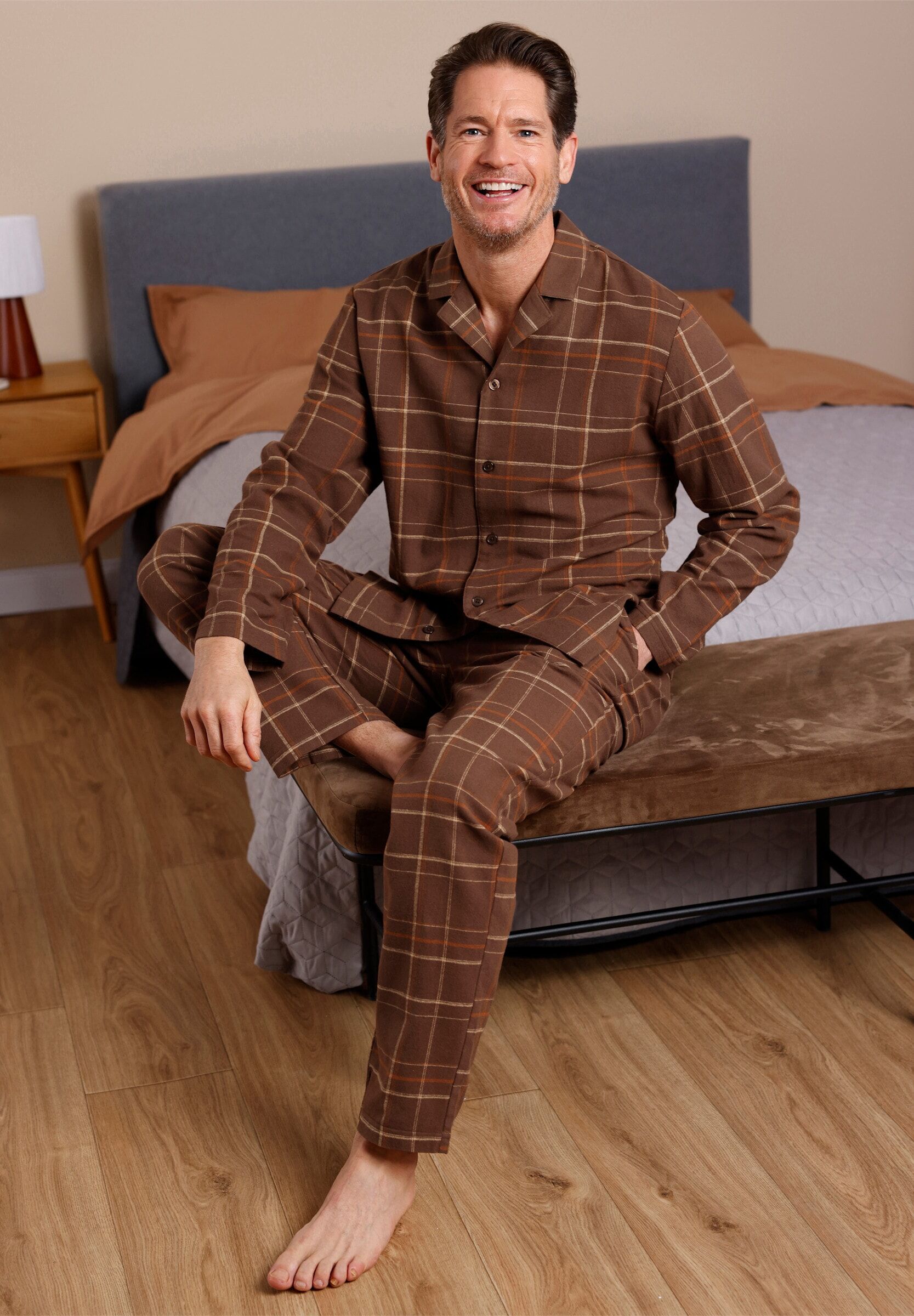 Pyjama WITT "Pyjama Pyjama", Herren, Gr. 52, schoko, cognac, kariert, Homewear-Sets Pyjama
