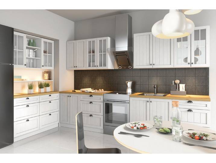 ROYAL24_MARKT Winkelküche K3-G260 - Provence - Luxuriöse Details,clevere Aufbewahrungslösungen, (Komplett Set), Edle Materialien - Stilvolles Design - Hohe Qualität.