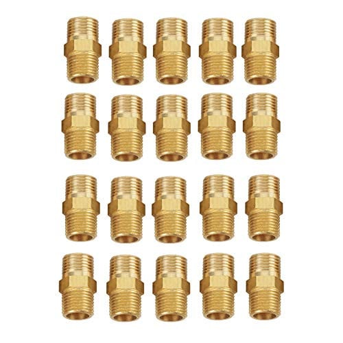Akozon Set van 20 Messing Hex Nippels 1/8 BSP Buitendraad Sneladapter Fittingen