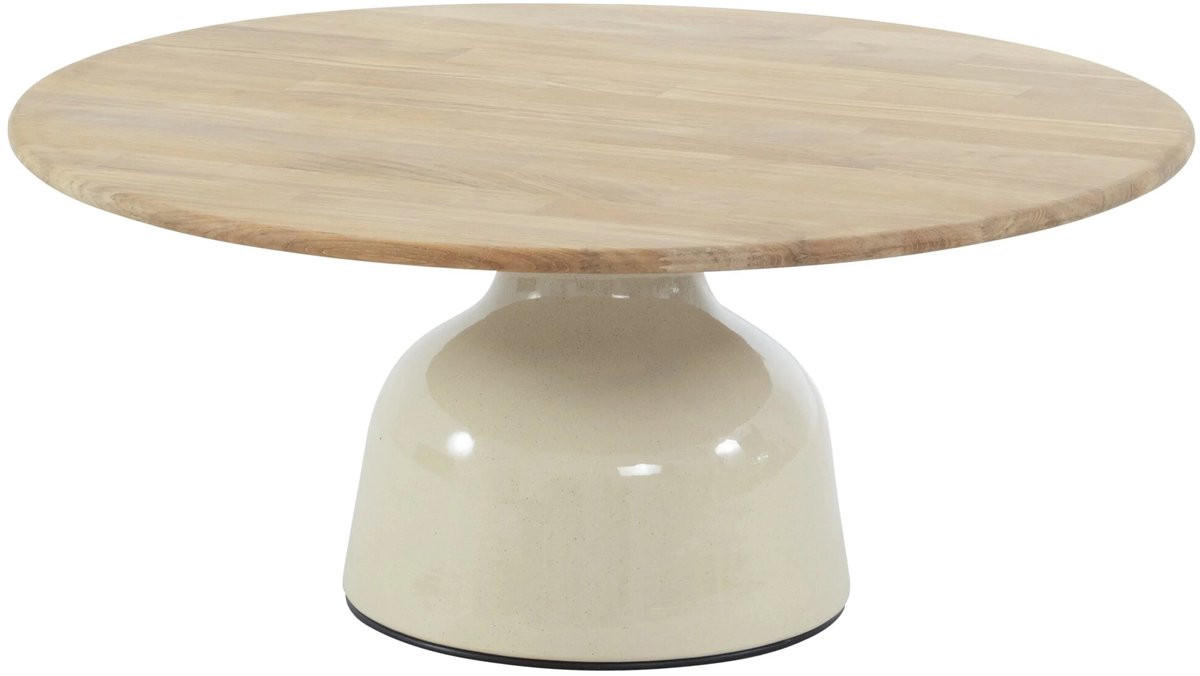 4 Seasons Outdoor June lounge tuintafel met hoogglans keramiek in creme, B: 80 cm, H: 35 cm
