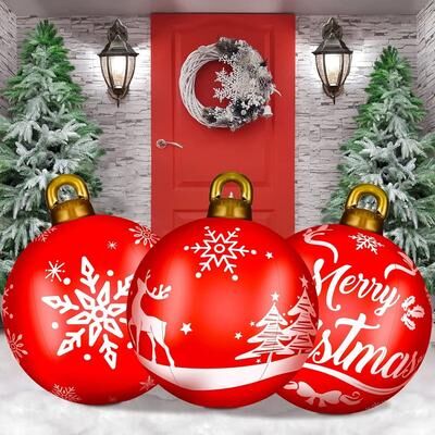 Uplift Treasures Giant Inflatable Christmas Ball Decoration 60cm Outdoor Holiday Decor 3pcs 23.6 In