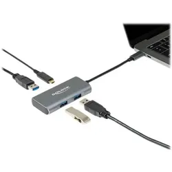Delock USB-C Hub (USB-C, 4 Ports), Dockingstation + USB Hub, Grau