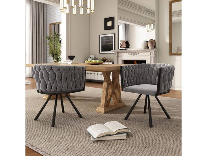 Chaise de salle à manger velours: Gris Chaise pivotante chambre de luxe-salon de luxe simple Set de 2 pièces