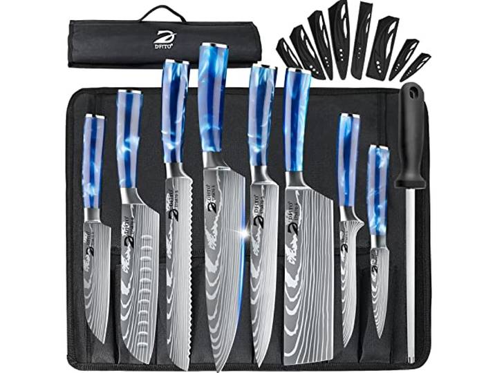 Dfito Küchenmesser Set mit Rolltasche, 8-teiliges professionelles Messerset High Carbon Edelstahl Küchenchef Messerset, Extrem Scharf Profi Kochmesser Set