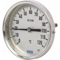 Bi-Metall-Thermometer Klasse 1 Edelstahl d 100 mm Tauchrohr 100 mm -20 bis +60 °C