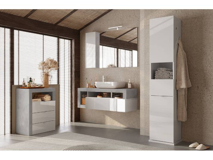 Meuble bas Hamburg avec tiroirs 64cm Beige/Imitation béton