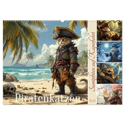 Piratenkatzen- Samtpfoten auf Kaperfahrt (Wandkalender 2026 DIN A2 quer), CALVENDO Monatskalender