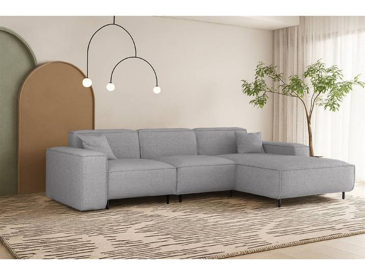 Fun Möbel Ecksofa Designersofa GLORIA mit Ottomane in Stoff, Rundumbezug, Ottomane Links oder Rechts