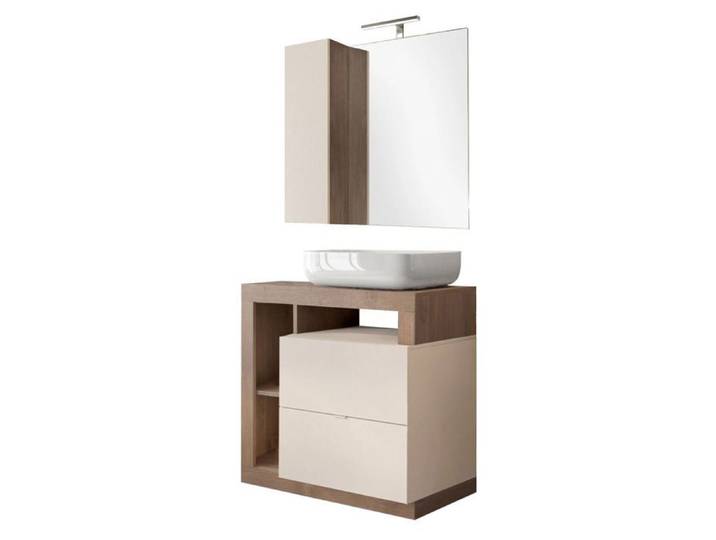 ARTURO - Meuble Vasque 78cm + Miroir Cachemire et aspect bois finition Mercure