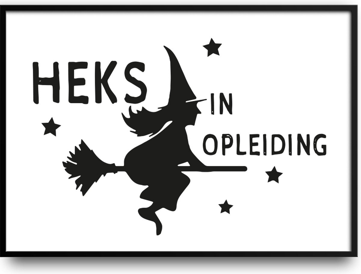 Heks in opleiding fotolijst met glas en grappige poster, 40 x 50 cm
