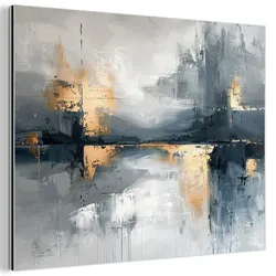 METALLBILD Kunst - Grau - Gold - Abstrakt 80x60 cm