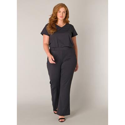 Stoffhose BASE LEVEL CURVY "Lori", Damen, Gr. 46, Länge 32, schwarz, Web, Obermaterial: 75% Polyamid, 25% Elasthan, unifarben, lang, Hosen Stoffhose, Sommerhose mit Stetch und leichtem Schlag