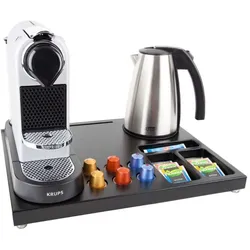 Willkommenstablett SUPREME Schwarz-Braun mit STYLE Wasserkocher 1 L Edelstahl Kaffeestation