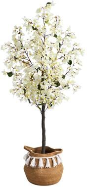 Nearly Natural 5' Artificial Bougainvillea Tree with Handmade Jute & Cotton Basket with Tassels