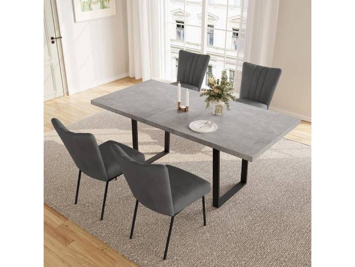 JIEXI Ensemble table à manger avec 4 chaises table de salle à manger extensible (table 130-170 cm + 4 chaises grises)