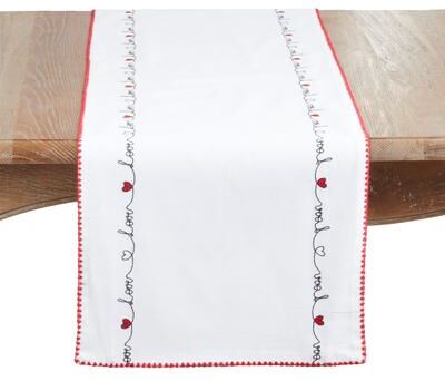 "Saro Lifestyle Love Script Cotton Table Runner - Decorative Lined Table Runner for Dining Table, 16""x72"""