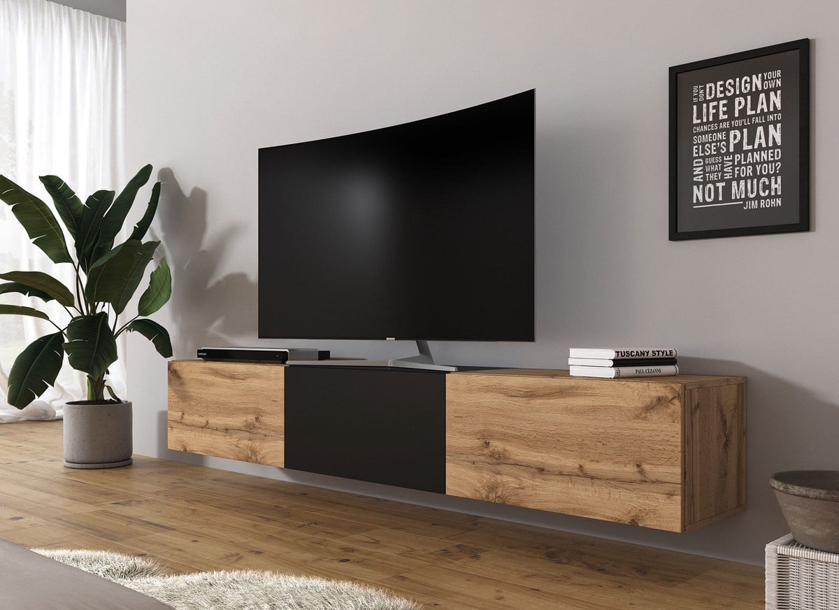 Meubella TV-meubel Bonzo Eiken Zwart 180 cm