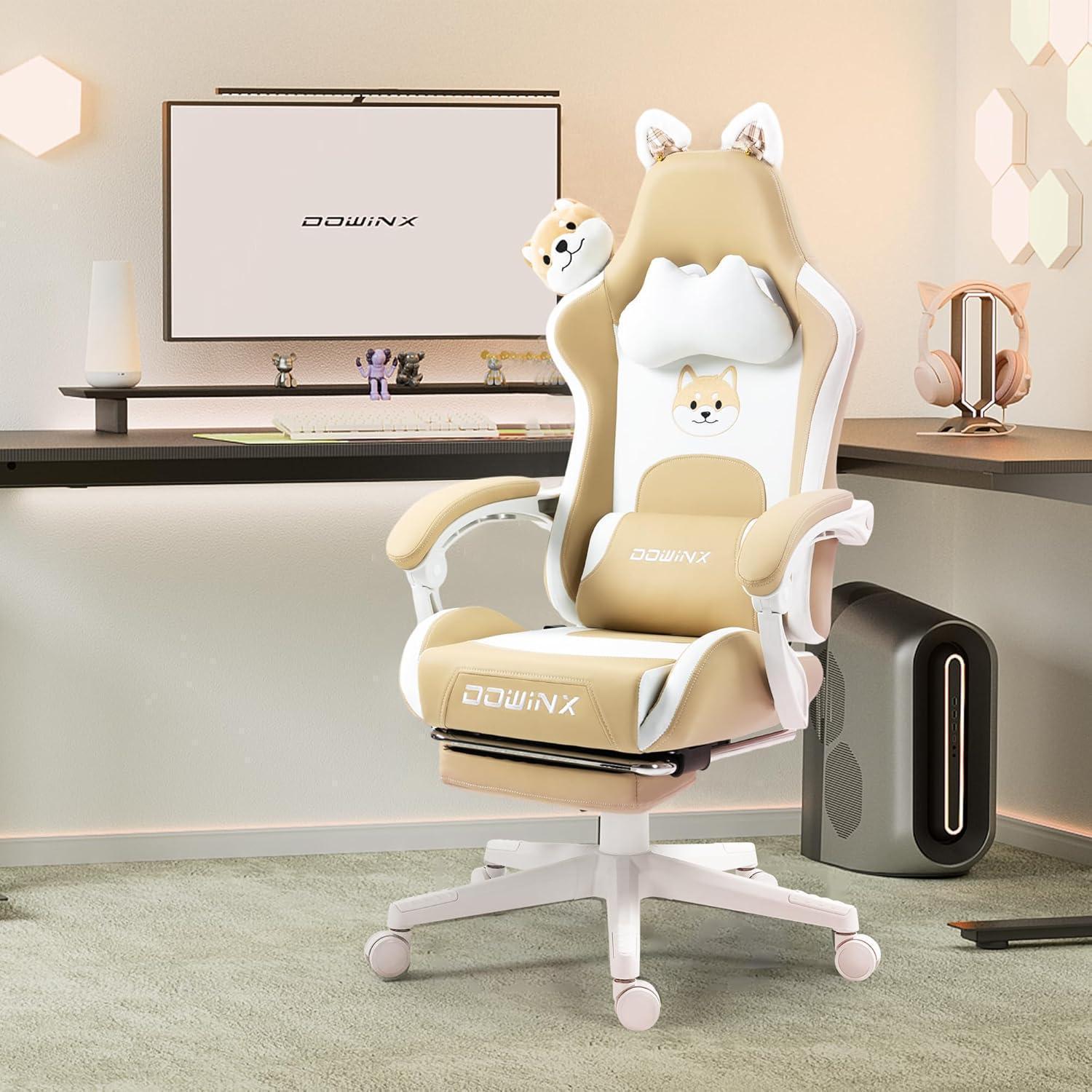 Dowinx Hund Gaming Stuhl mit Lendenwirbelstütze und Fußstütze