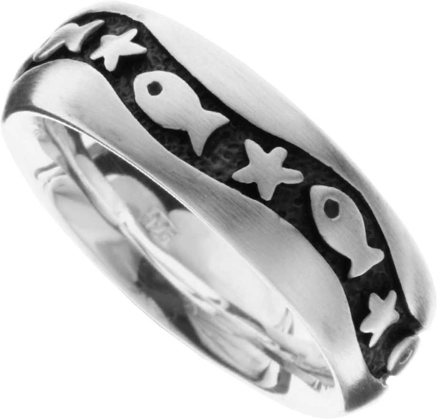 Fingerring OSTSEE-SCHMUCK "- Fisch & Stern - Silber 925/000 -" Gr. 68, silber (silber 925, silberfarben, weiß), Fingerringe, Damen, 68, Fingerring