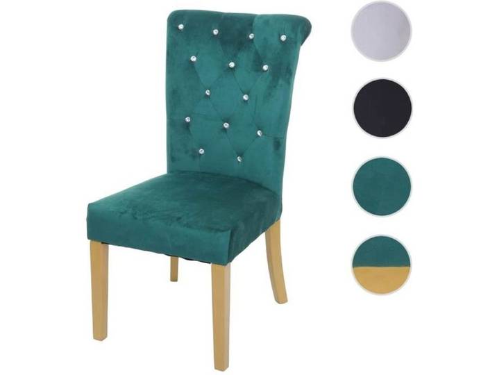 MCW Chaise de salle à manger MCW-D22 velours riveté vert foncé pieds dorés