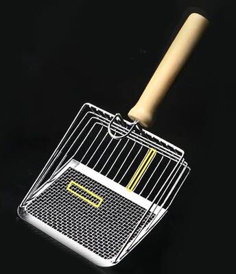 Uplifted Trends Stainless Steel Cat Litter Scoop With Wooden Handle Washable & Rust Resistant silver