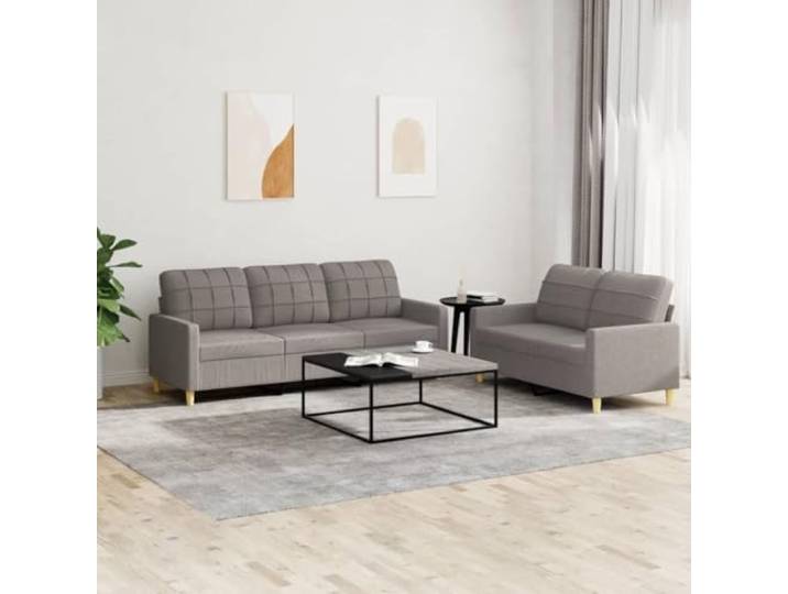 HEFZGDB 2-TLG. Sofagarnitur mit Kissen Taupe Stoff – Robuste Wohnlandschaft mit atmungsaktivem Bezug für langlebigen Komfort und modernes Design, strapazierfähige Polsterung