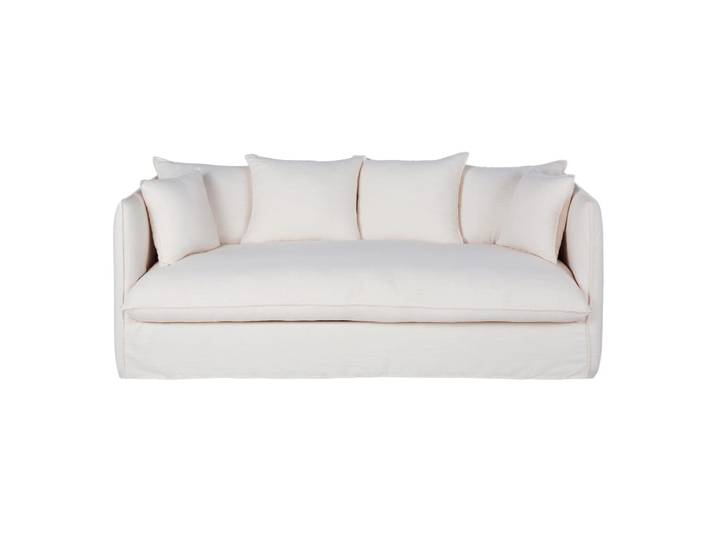 Ausziehbares 3/4-Sitzer-Sofa mit weißem Bezug mit Leineneffekt, Matratze 10cm