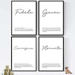POSTER Set mit 4 Worten auf Französisch A3 Schwarzer Rahmen