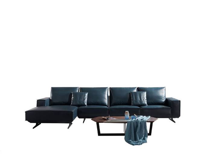 JVmoebel Ecksofa Elegantes Leder Sofa in Blau mit schwarzen Edelstahlfüßen, Made in Europa