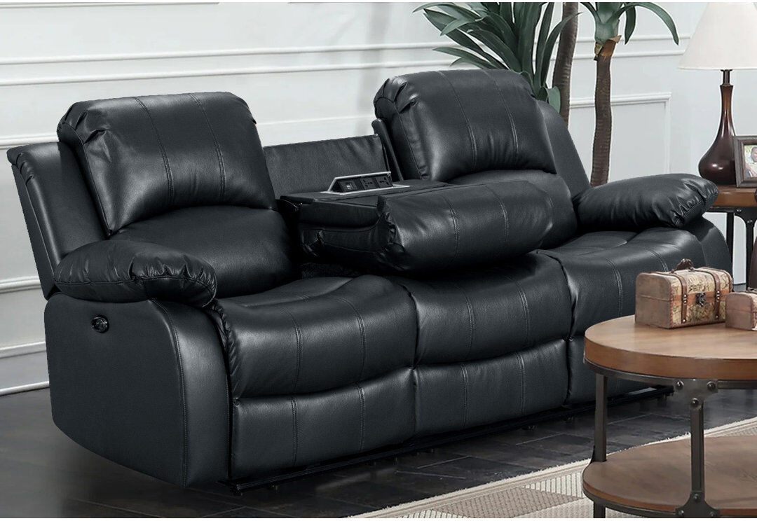 Ophelia & Co. Lowell Faux Leather Reclining Loveseat Lowell Black Faux Leather 3