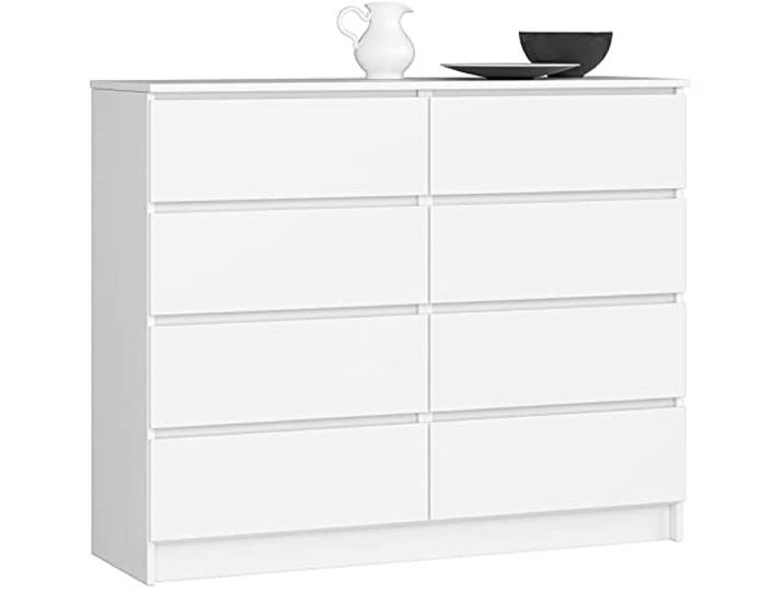AKORD Kommode K120, 8 Schubladen, 120 cm, Weiß 40 x 99 x 120 cm Sideboard für Wohnzimmer, Schlafzimmermöbel, Kommodenschrank für Arbeitszimmer & Büro