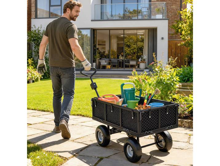 Outsunny Chariot de Jardin 300Kg Parois Rabattables Noir