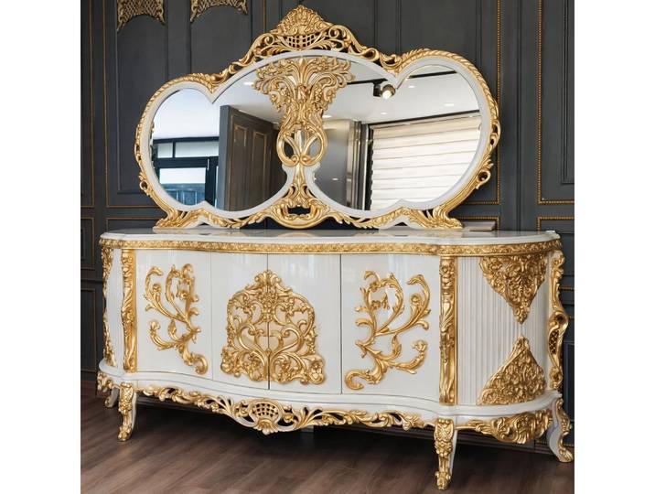 Xlmoebel Anrichte Garnitur Ess Barock Anrichte mit Spiegel Kommoden Holz Sofort (Anrichte mit Spiegel, 2 St., Anrichte mit Spiegel), Hergestellt in Europa