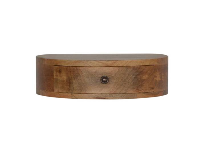 Artisan Furniture Nachttisch Wandmontage, Rund, 1 Schublade, Braun, Holz, Echtholz,Mangoholz, Holz Optik, 40x11x31 cm, Schlafzimmer, Nachttische